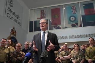 Prime minister Sir Keir Starmer speaking during a visit to a military base in south east England to meet with military planners mapping out next steps in the Coalition of the Willing on Thursday